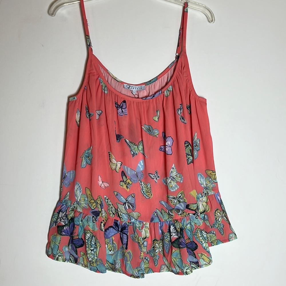 CZ Collection Cezele Pink Sleeveless Butterfly Blouse SL Adjustable Straps NWT